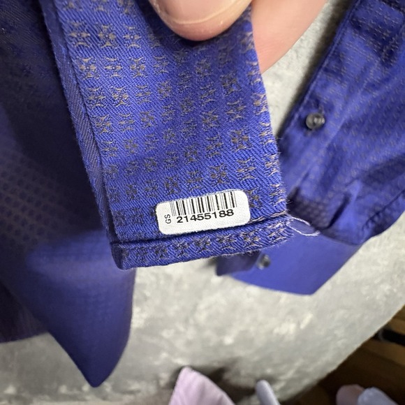 Eton Men's L Dark Blue Star Dobby Twill Contemporary Fit LS SEE DESCRIPTION - Picture 9 of 16